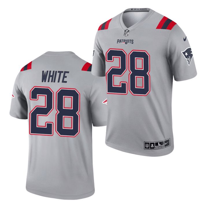 Men New England Patriots 28 James White Nike Grey Inverted Legend NFL Jersey